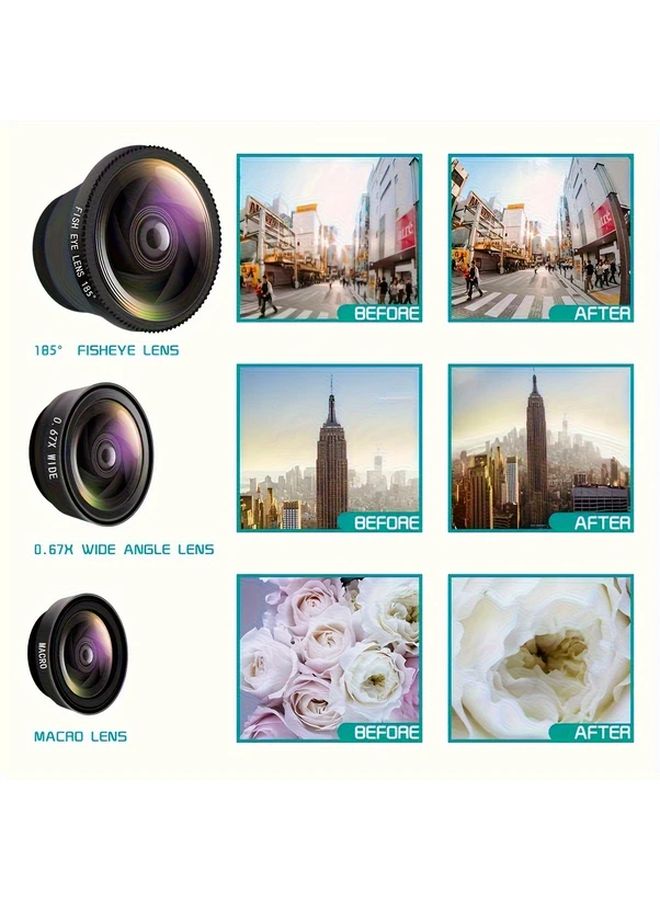 Black 3 In 1 Fish Eye Wide Angle Microscope Lens With Phone Holder For iPhone Xiaomi - Image 5